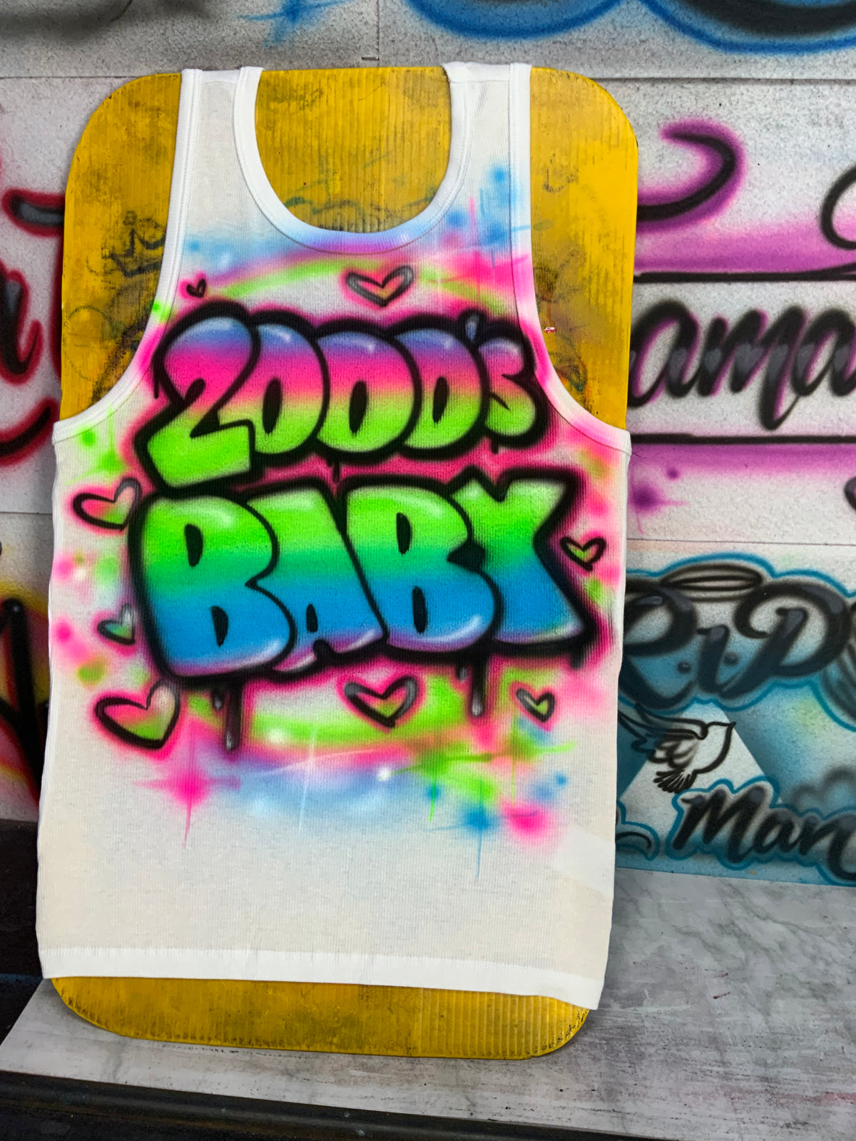 Neon name airbrush tank top, hand-painted 2000 baby style