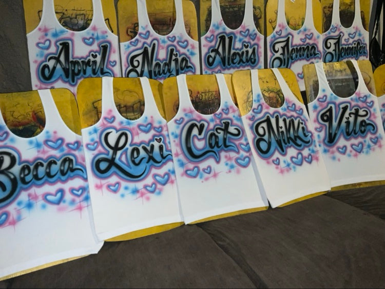 Batch of custom name airbrush tank tops